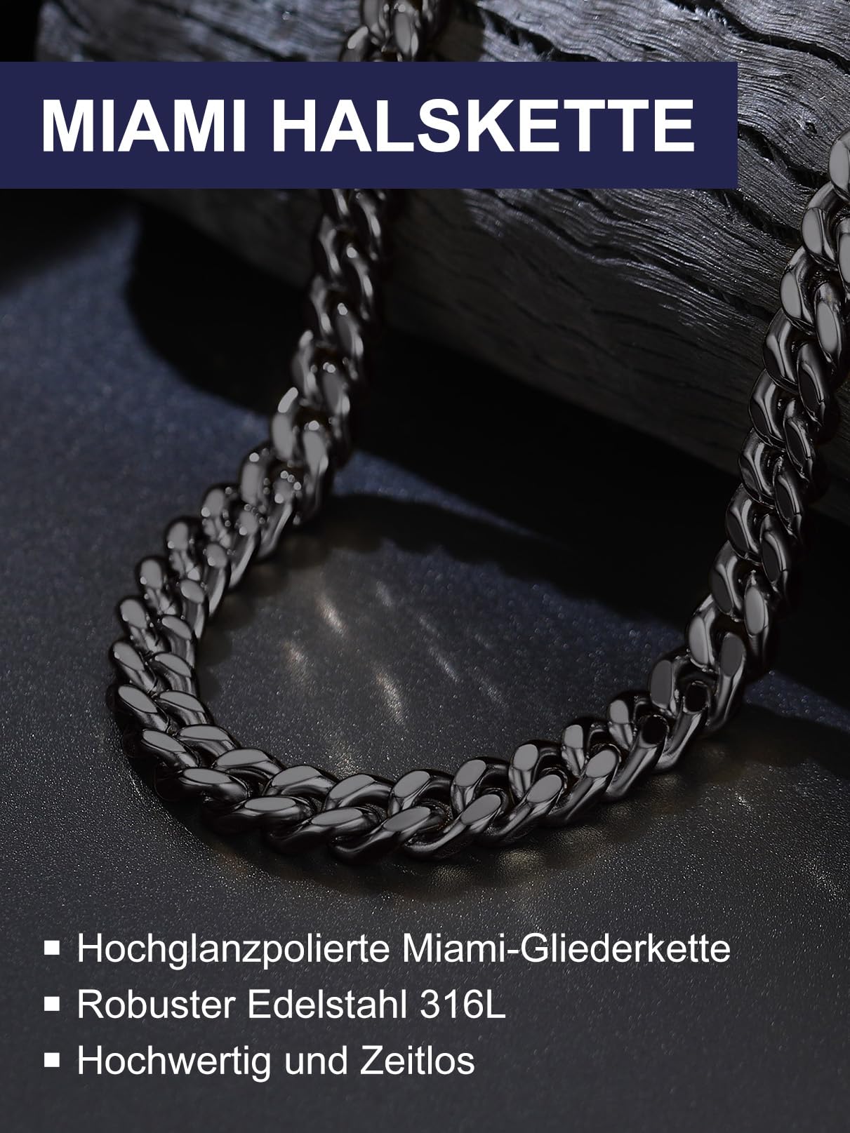 Bandmax Panzerkette Herren Kette Edelstahl Halskette 5/7/9/12MM breit Damen Kubanische Kette Silber/Gold/Schwarz Gliederkette Männer Hip Hop Kette Schmuck Auswählbare Kettenlänge 45-76CM