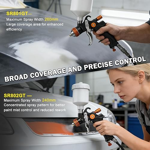 Miniatura 3 de HVLP - Juego de pistolas de pintura de aire, pistola de pintura de 2 pulverizadores, 0.039 in 4.2 fl oz y 1.40.067 in 20.3 fl oz pistola rociadora