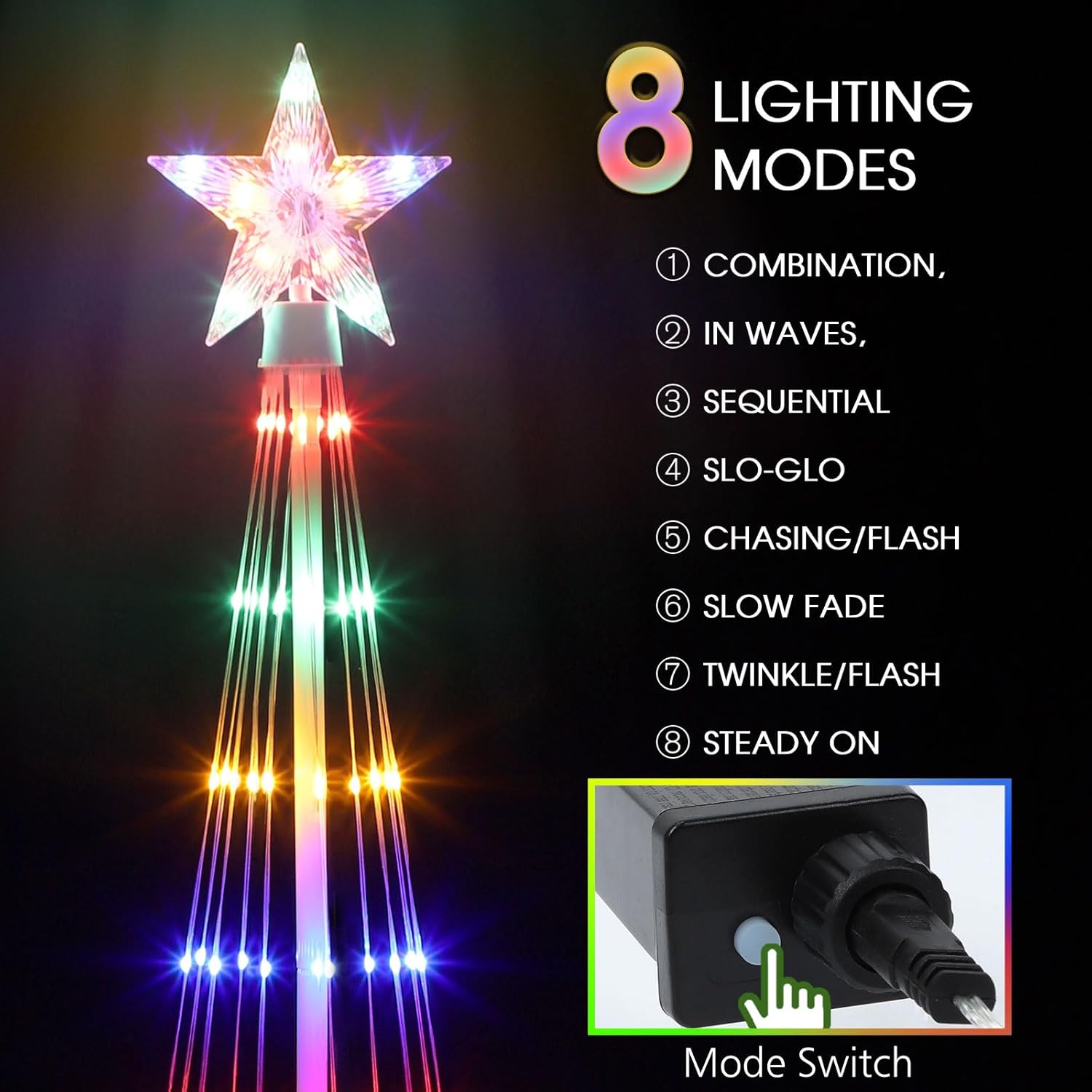 6' LED Animated Outdoor Christmas Tree, Multicolor Lightshow Lighted Cone Wire Tree with Topper Star, Christmas Outdoor Decorations Artificial Lighted Tree for Indoor Yard Patio - Image 4