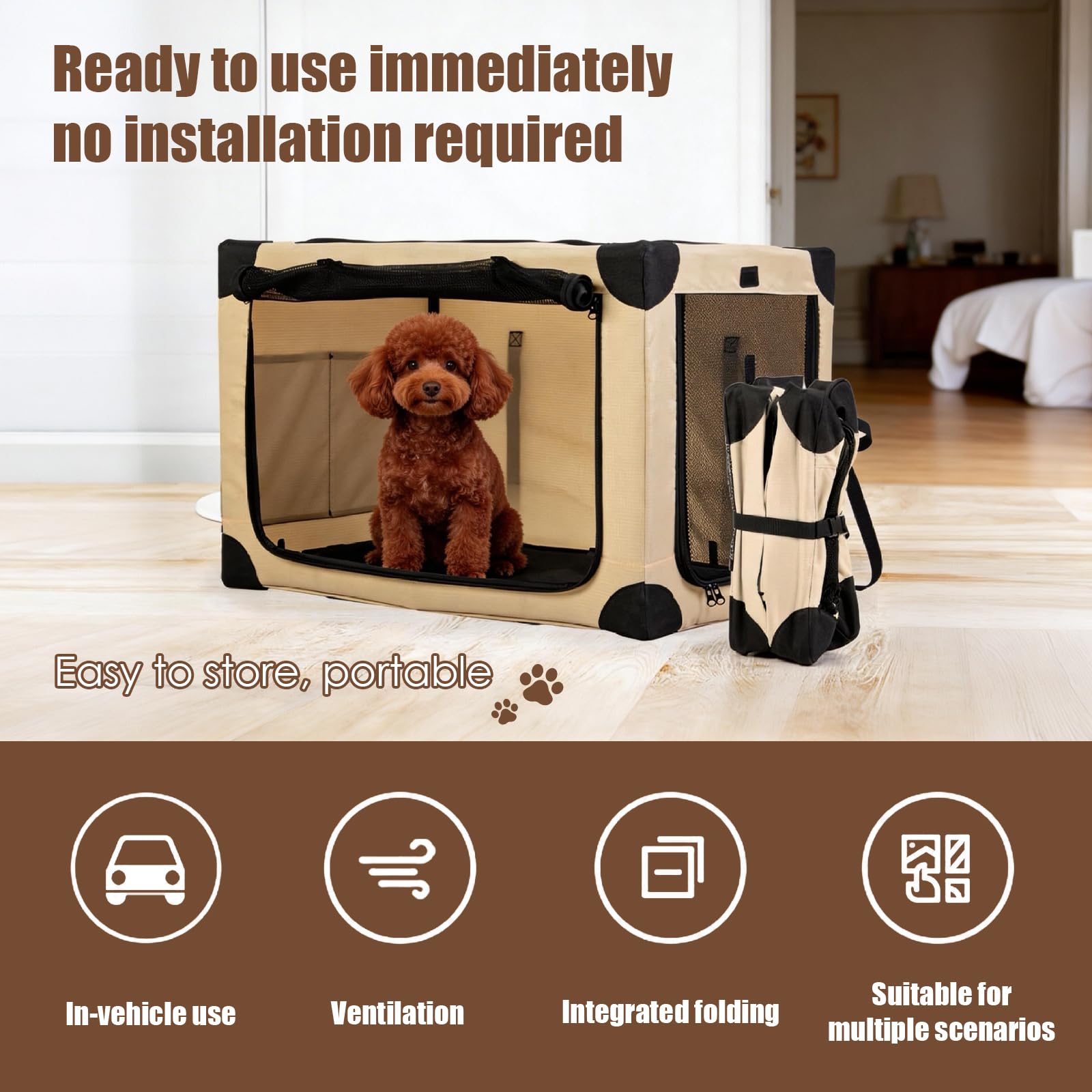Cage de transport pliable réglable pour chiens de races moyennes - Avec fenêtres en maille renforcée et lit pliant pour la maison et les voyages