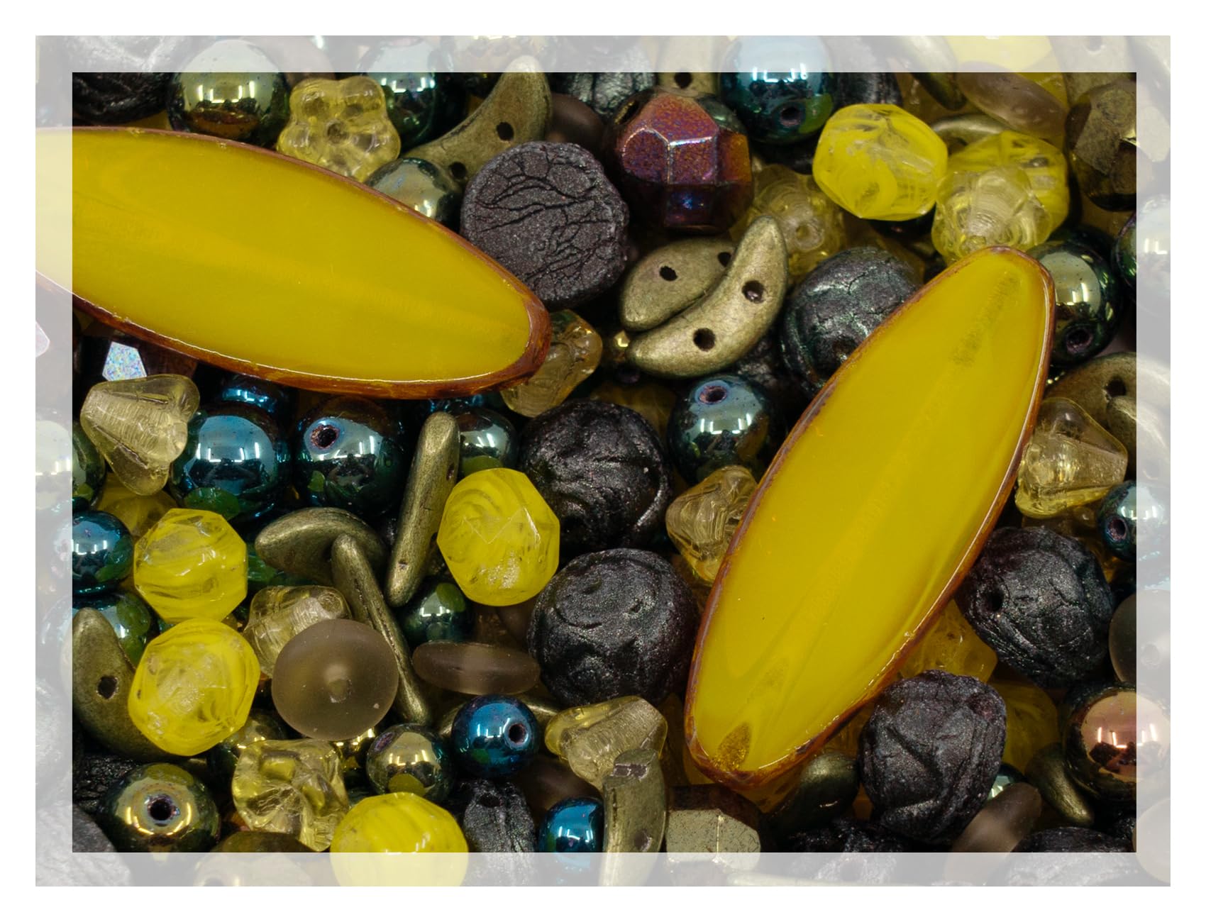 40 g Limited Mix of Czech Glass Beads Table Cut, Matte and Glossy, Faceted Fire Polish, Hand Made Set Kit, Dark Lime — image 1