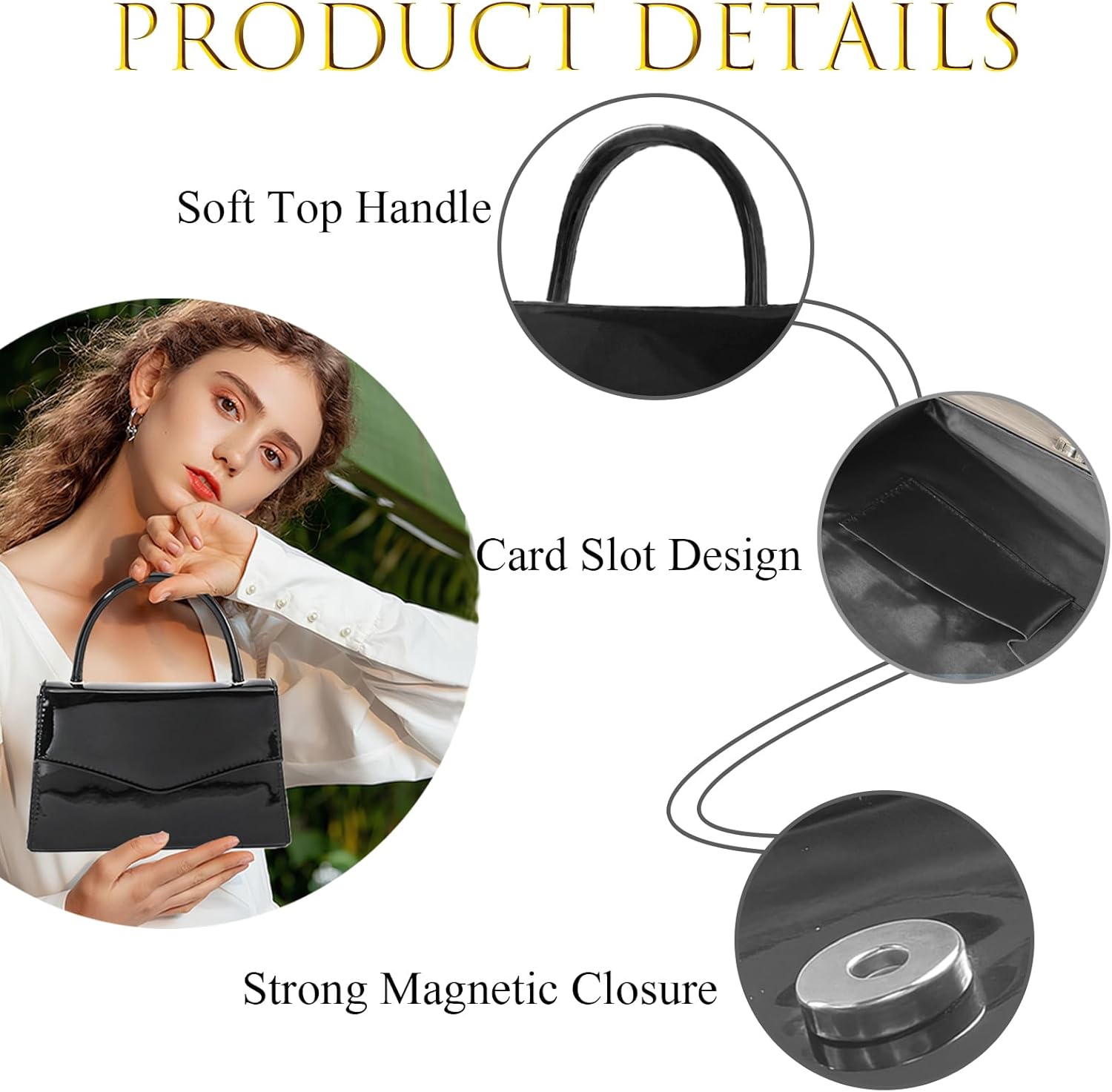 Evening Clutch Purses for Women Patent Leather Purse Black Clutch for Formal Prom Wedding Party Brida Cocktail - Image 6