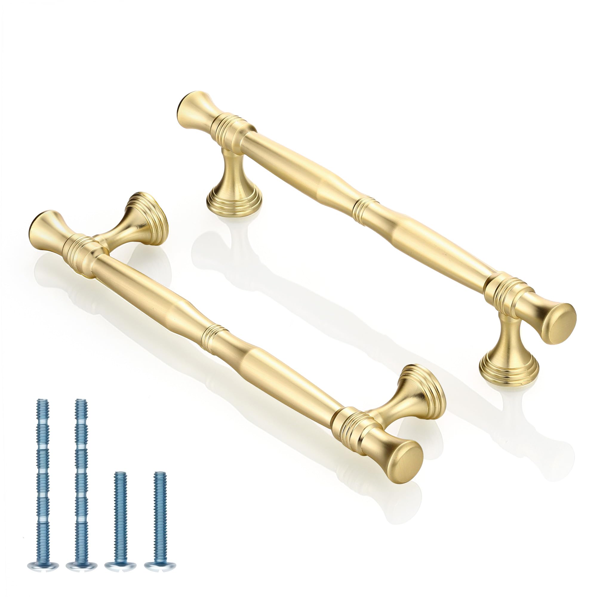 Lpraer 8 Stück Möbelgriffe goldene Schrankgriffe Gebürstetes Messing Küchengriffe 128 mm Lochabstand Schubladengriffe Tür Griffe für Küchenschränke Kleiderschrank Schubladen Küche Möbel DIY