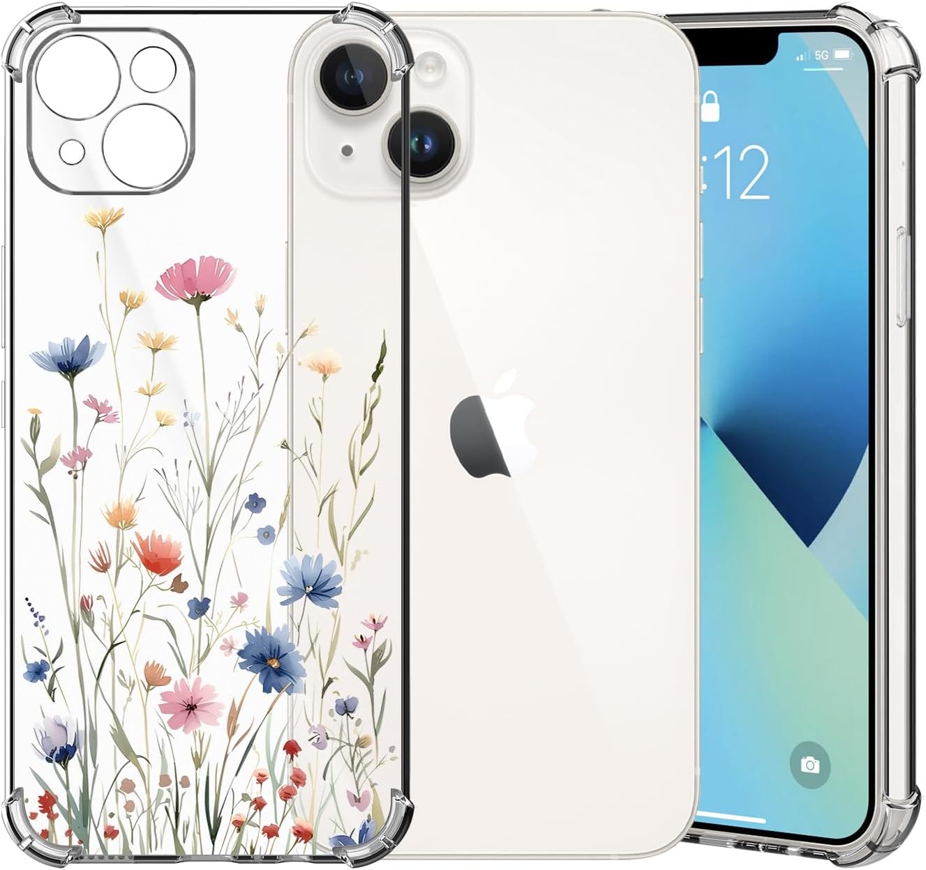 coque iphone 13 – ChoosEU Coque fine et souple en silicone TPU avec motif floral pour iPhone 13 – Coque de protection antichoc – Bleu/rose