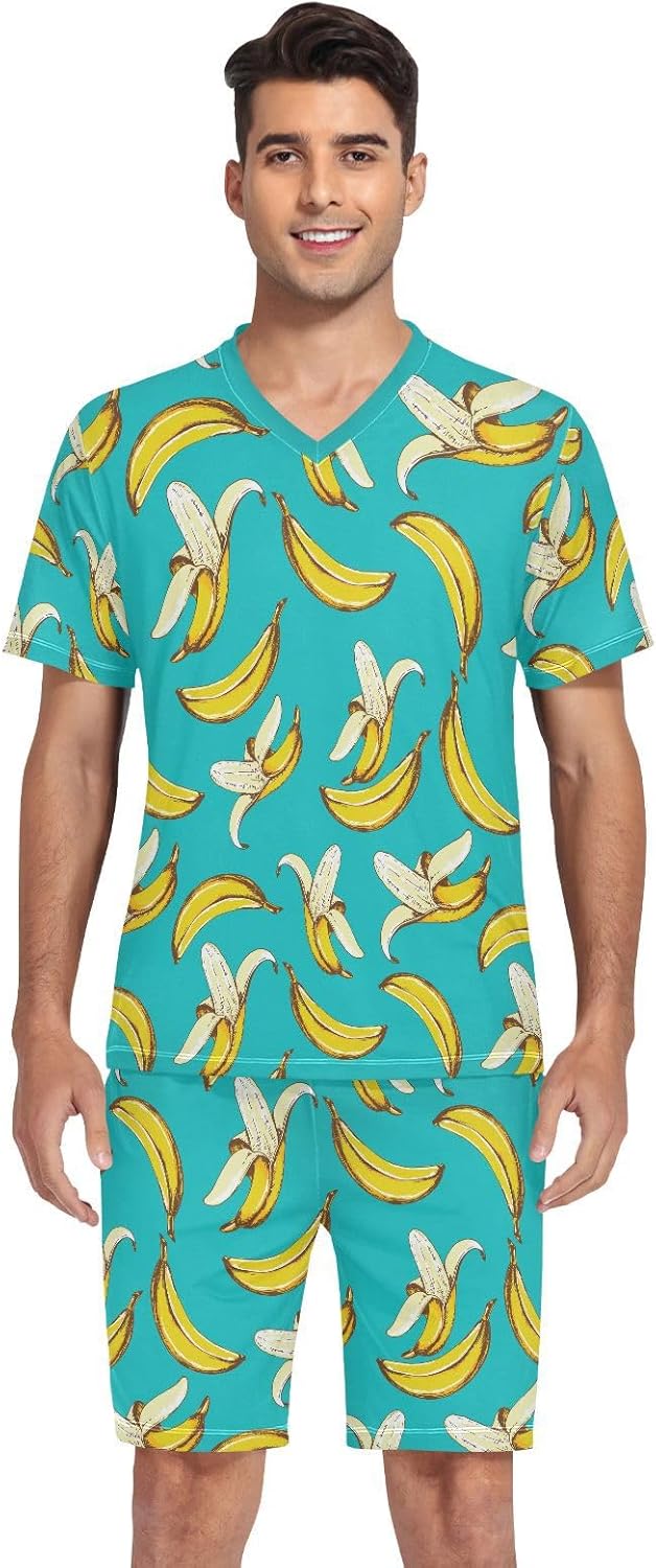 Men's Short Sleeve Pajama Set Summer Pj Short Set 2 Piece Loungewear Sleepwear with Pockets - Image 5