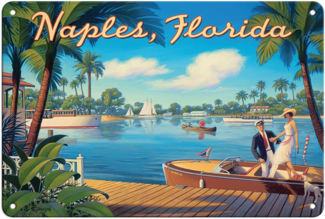 Amazon Com Pacifica Island Art Naples Florida Paradise Coast Vintage Travel Poster By Kerne Erickson 8in X 12in Vintage Metal Tin Sign Posters Prints