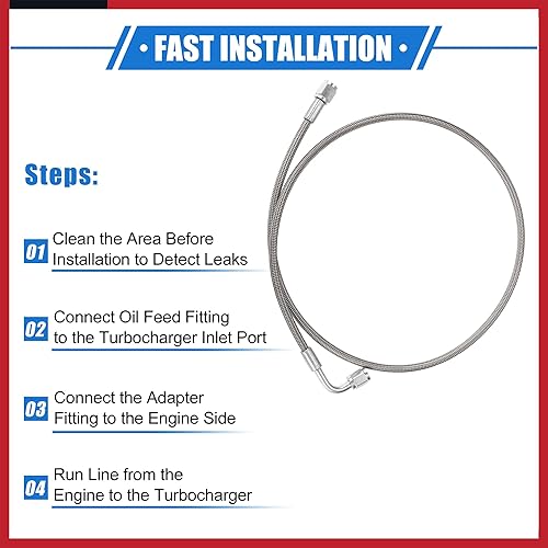 Miniatura 154 de AN3 - Línea de alimentación de aceite turbo de acero trenzado de 90 grados a extremo de manguera recto, turbocompresor remoto de 34 pulgadas, línea