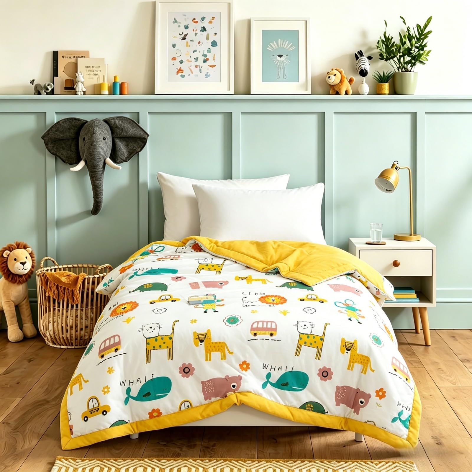 Odot Coverless Duvet Kids Toddler 2.5 Tog for Single, Summer Coverless Duvet No Cover Needed Lightweight Breathable Soft Cosy Cold Quilt Blanket for Boys and Girls (Zoo,120x150cm)
