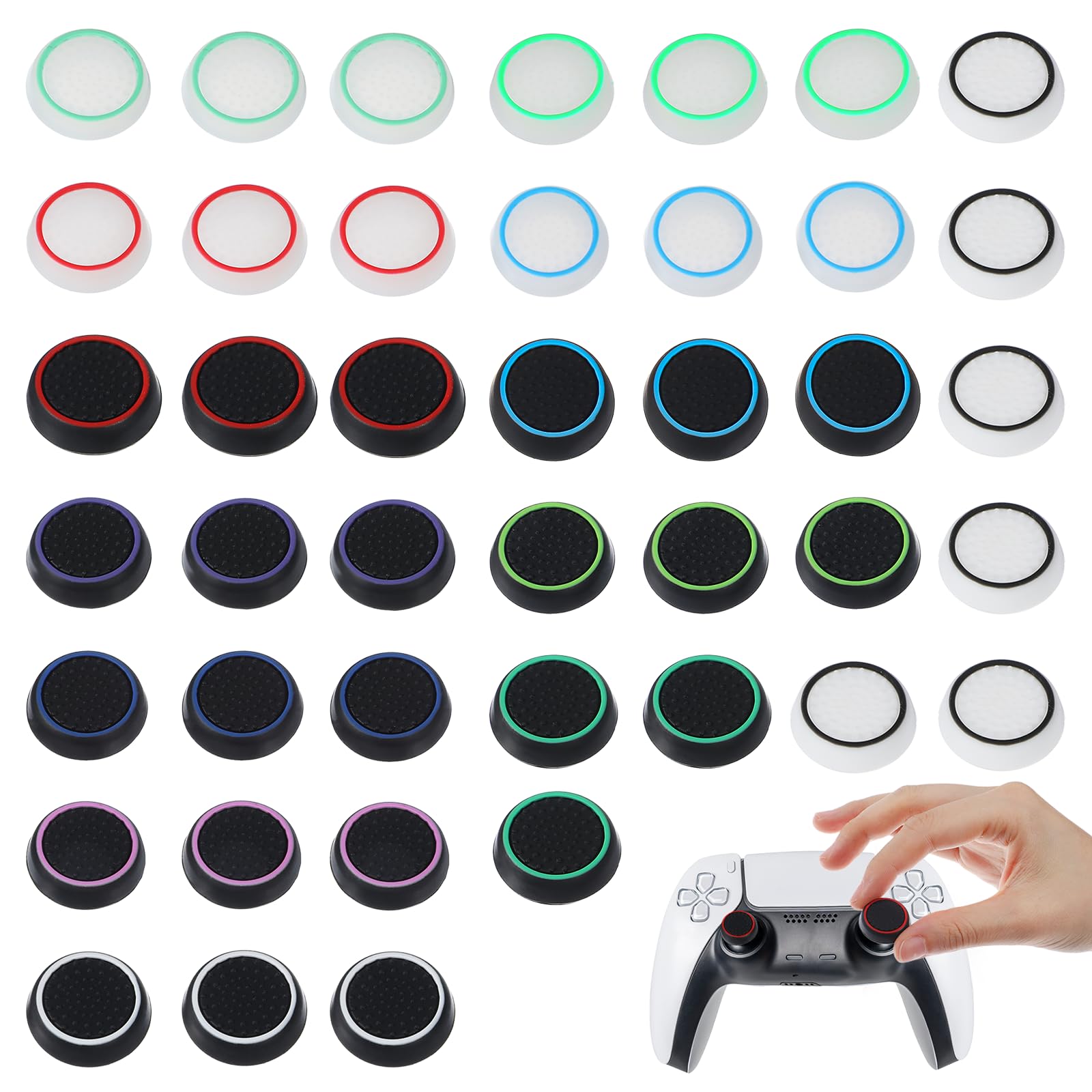 28pcs Thumb Grips Joystick Controller Accessories Full Protection Anti-Slip Anti-Scratch Anti-Fingerprint Protective CoverReplacement Cap Compatible with PlayStation 4