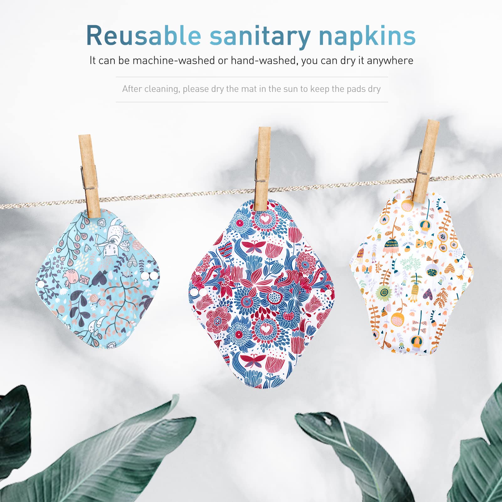 Viedouce - Toalla higiénica lavable, juego de 9 toallas higiénicas reutilizables, toalla higiénica de tela, protege slip lavable con 2 bolsas de almacenamiento impermeables