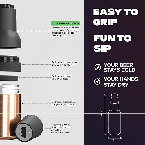 Miniatura 57 de Asobu Frosty Beer 2 Go Enfriador de botellas y latas de cerveza de acero inoxidable de doble pared con aislamiento al vacío y destapador de cerveza