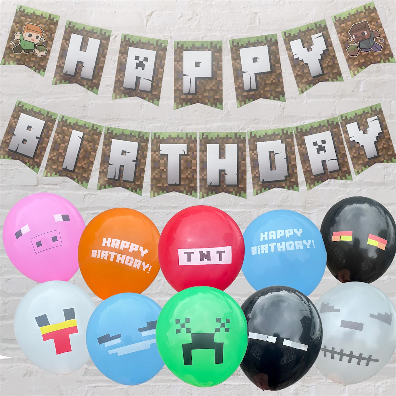 PIXEL Products 8-Bit Gamer Mining Style Party Decoration Kit | 20 Balloons & Banner | Perfect Party Decorations & Supplies for Gamers | Ideal Party Bag fillers, loot, favours