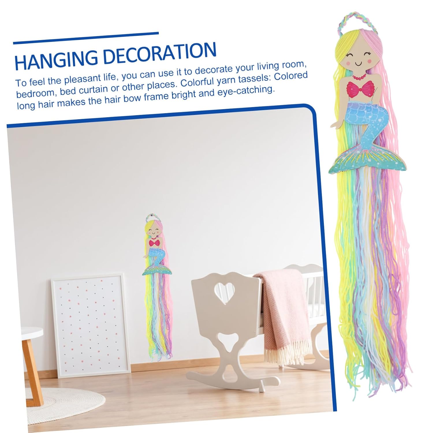 Healifty Mermaid Hair Bow Holder with Tassel Wall Hanging for Hairpin Organizer and Hair Accessories Storage Lightweight Decorative Pendant for Party Supplies and Nursery Decor