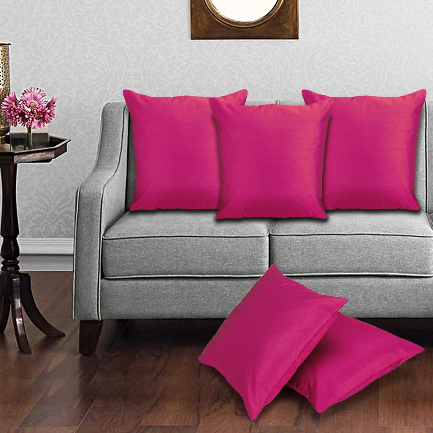 CHRONEX Cotton Solid Decorative Sofa Cushion Cover / Square Shape (Pink, 12 x 12 Inch/30 x 30 cm) - Pack of 5