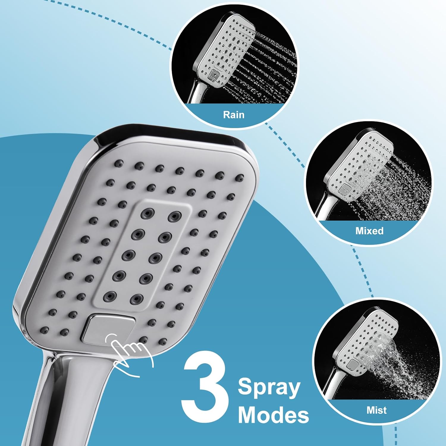 OFFO Shower Slide Bar Combo, Adjustable 21 in Slide Bar with 3-Mode Square Handheld Shower Head and 60 in Stainless Steel Hose, Screw Wall Mounted, Chrome Finish