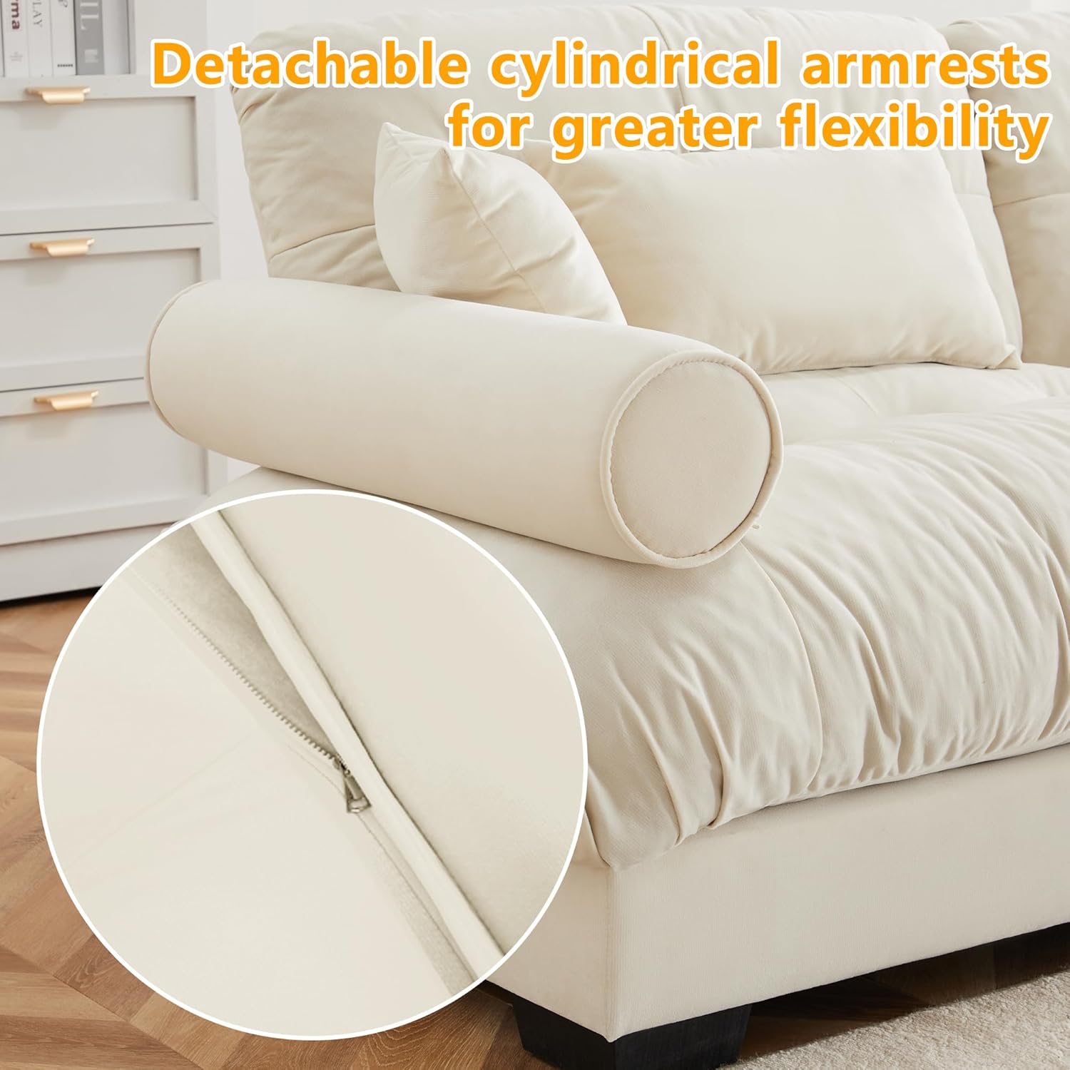Modular Sectional Sofa Oversized Sectional Couch, 130" L Shaped Couch Modern Deep Seat Couches for Living Room, Comfy Velvet Cloud Sofa with Ottoman, 3 Seater Sofas for Bedroom Apartment, Cream