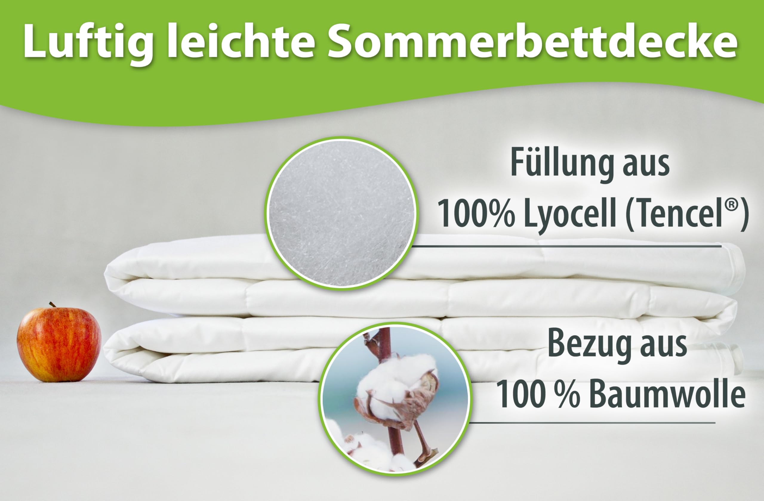 franknatur Lyocell Bettdecke 135x200 - Tencel Sommerdecke mit Baumwollbezug, leichte Sommerbettdecke, atmungsaktiv, waschbar, Oeko-TEX