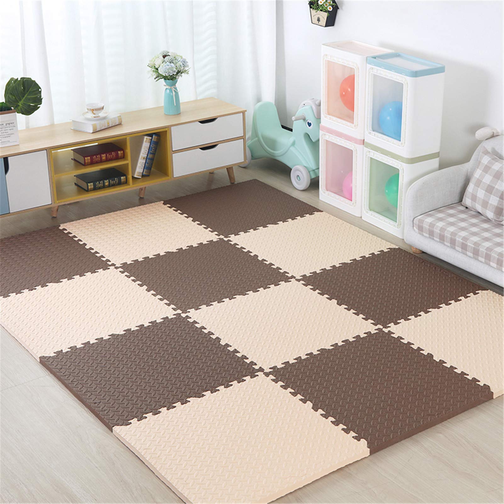 Jigsaws Puzzle Play Mats, Tapis Jeu pour Bébé en Mousse EVA Souple pour Le Sol Convient À L'aire De Jeux pour Enfants Salon Chambre Salle Sport - Décoration pour La Maison,Beige+Brown,24