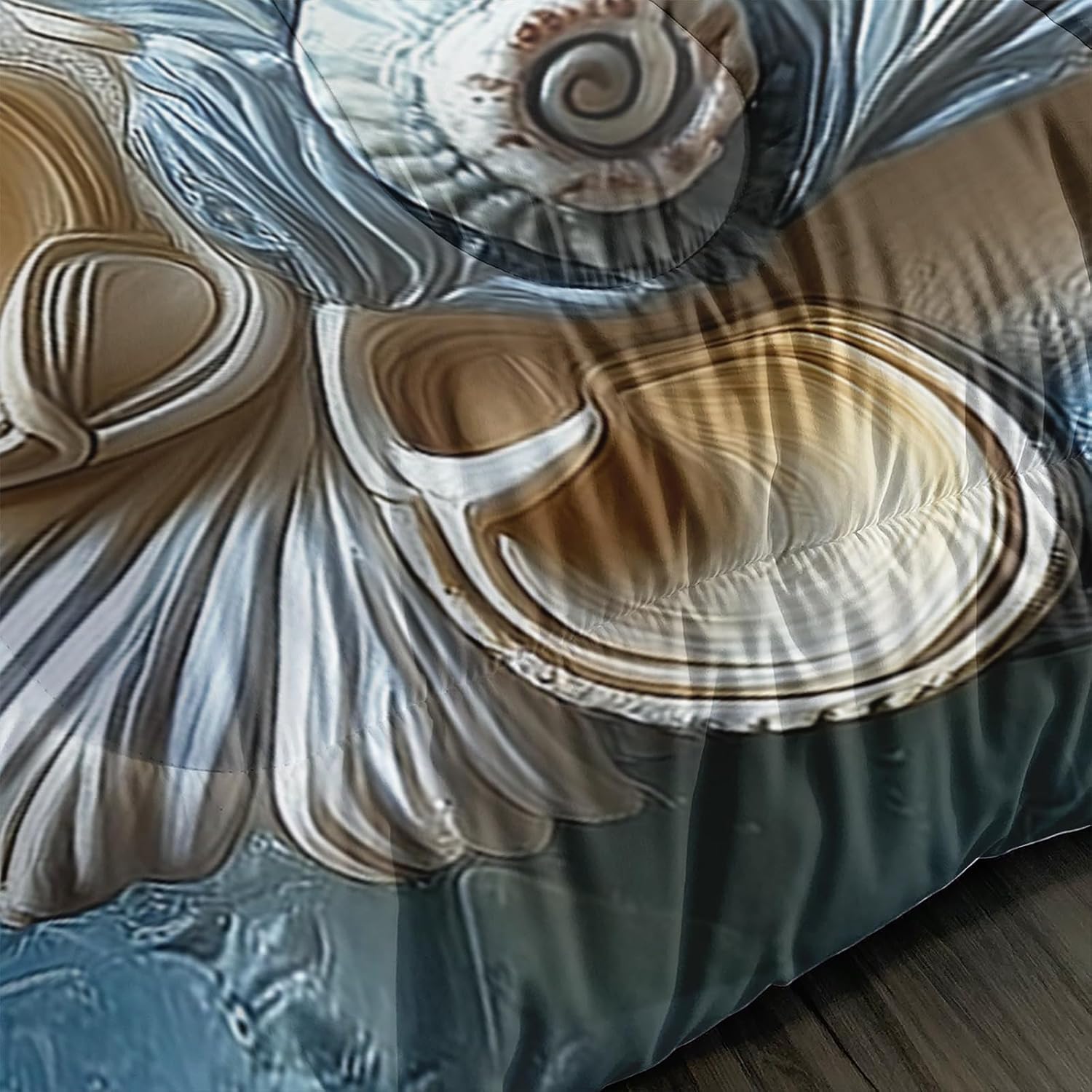 AILONEN Blue Sea Turtle Comforter Set Queen Size,3D Shells & Starfish Printed Duvet + 2 Pillowcases,3-Piece Beach Themed Ocean Animal Bedding Set for Boys Girls