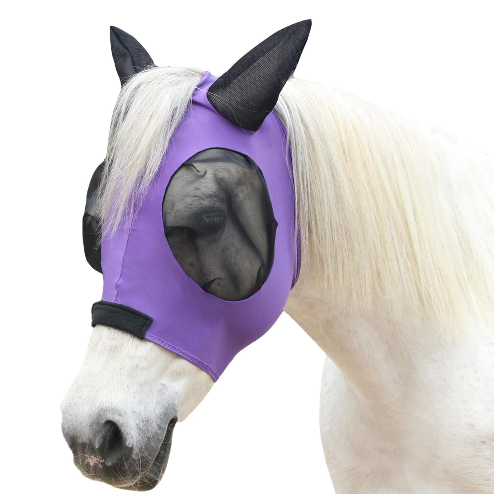 Gallopoff Horse Fly Mask Large Eye Space with Ears, Super Comfort Stretchy UV Protection for Horse Purple Full