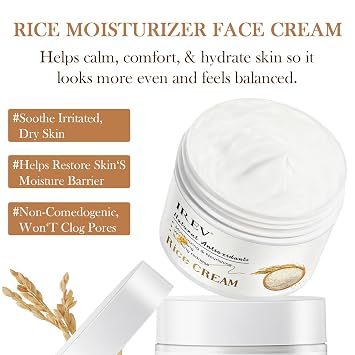 IREV Rice Moisturizing Cream, Hydrating Face Moisturizer For Dry, Combination Skin, Daily Face Cream, Targets Dryness, Strengthens Skin Barrier, Lightweight, Fast Absorbing 1.76oz 50g