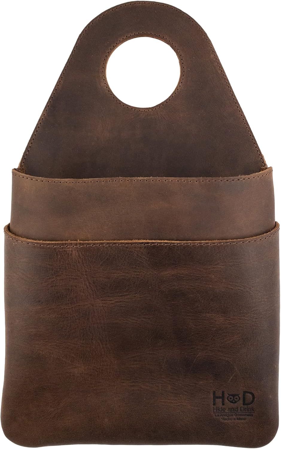 Hide & Drink, Seat Side Organizer for Gear Stick Handmade from Full Grain Leather, Portable Double Bag, Vintage Storage, Travel Accessories - Bourbon Brown
