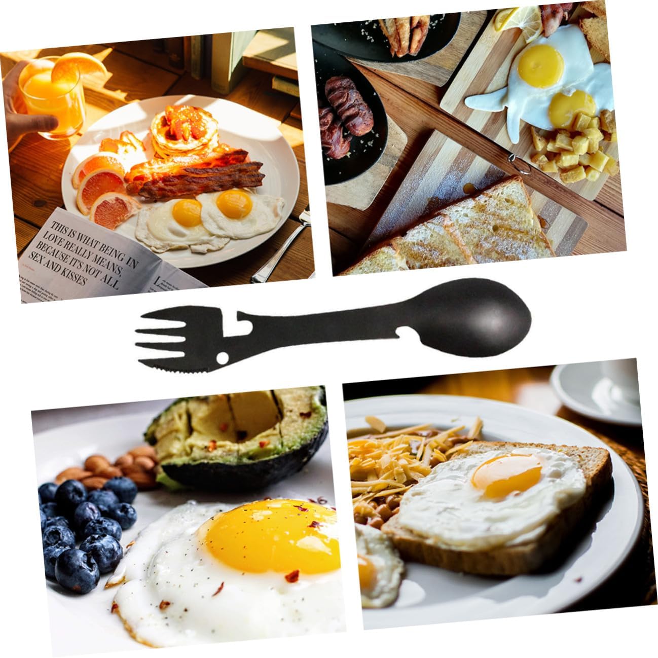 Generic Multifunctional 5-in-1 Outdoor Picnic Cutlery Set Stainless Steel Tableware Fork Spoon Corkscrew Portable Camping Flatware for Hiking and Travel