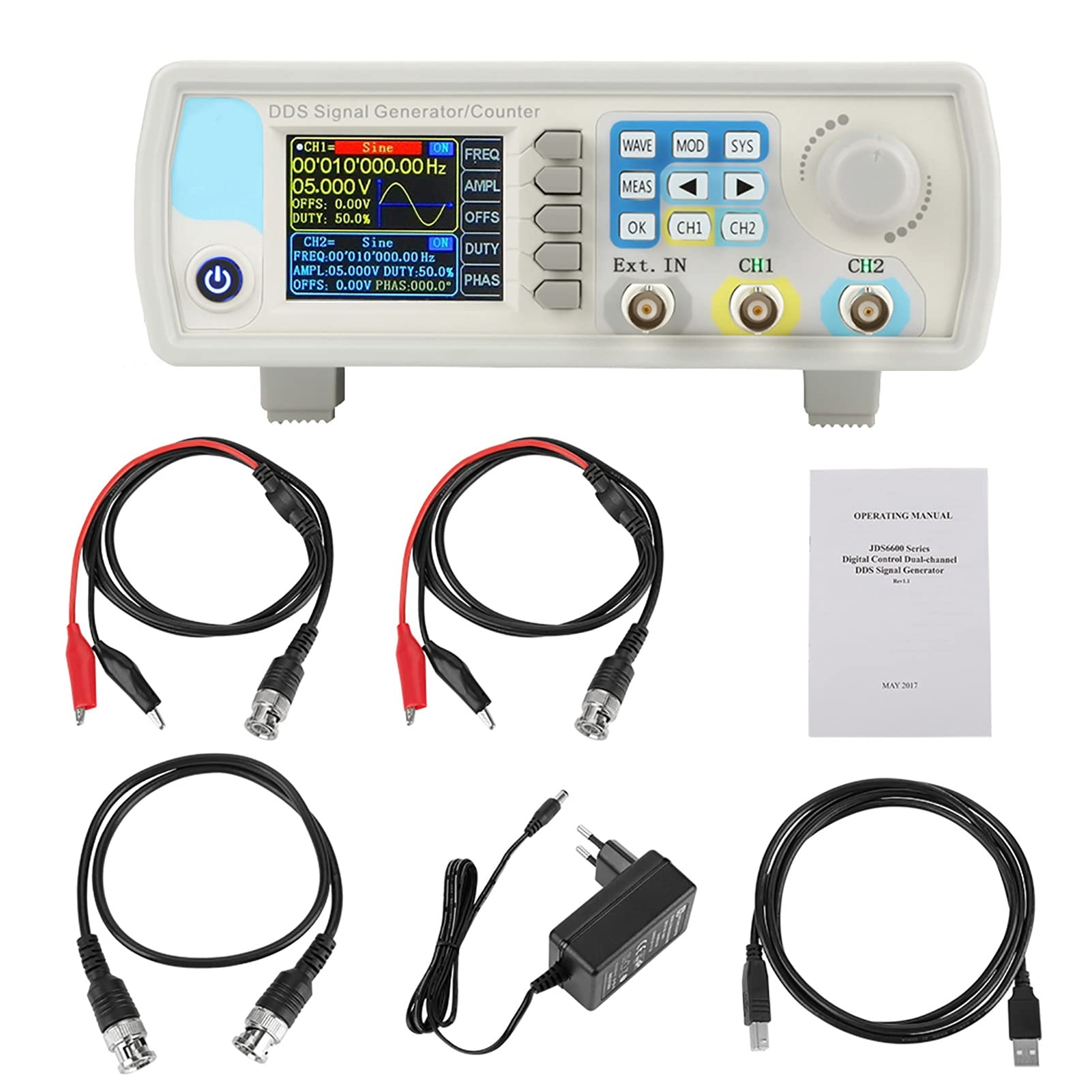Generador de Fuente de Señal DDS Digital AC100‑240V Generador de Forma de Onda JDS6600 Contador de Generador de Señal (Estándar europeo 15HZ)