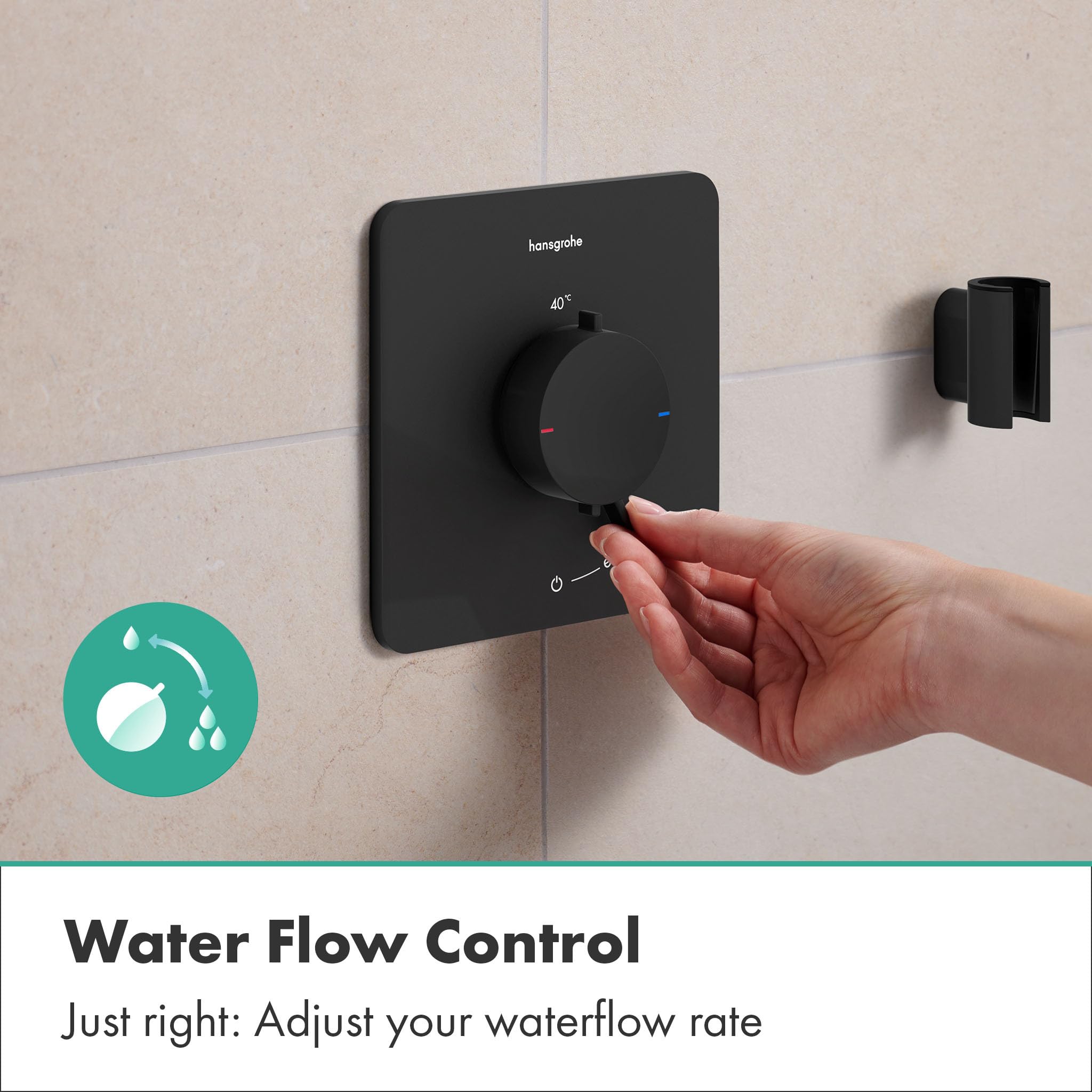 hansgrohe Ecostat Comfort Q - Duschthermostat Unterputz, Duscharmatur mit Sicherheitssperre (SafetyStop) bei 40° C, Thermostat für die Dusche, Mischbatterie für 1 Verbraucher, Mattschwarz, 33712670