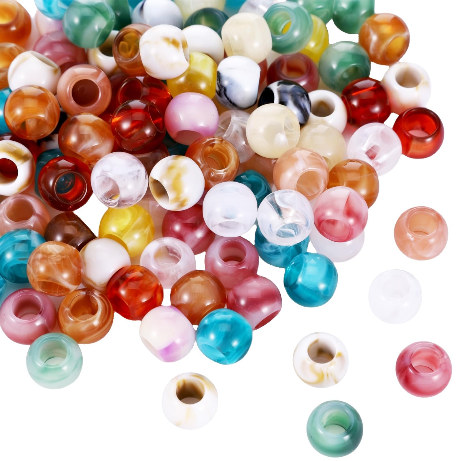 200pcs Acrylic Large Hole Pop Beads, 10x8mm Mix Color Large Hole Hair Beads Bracelet with 5mm Hole, Round Craft Beads Hair Jewelry Accessories, Colorful Loose Spacer Women Bracelets Necklaces DIY