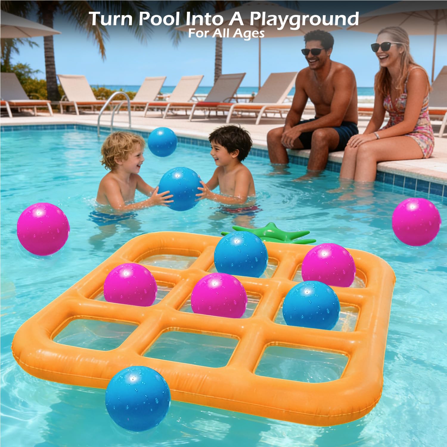 Jasonwell Tic-TAC-Toe Pool Toys Games - Giant Floating Tic TAC Toe Game Float with 10 Balls Pineapple Pool Game Party Toy Floats Yard Field Day Games Outdoor Beach Toys for Adults Teens Kids (Orange)