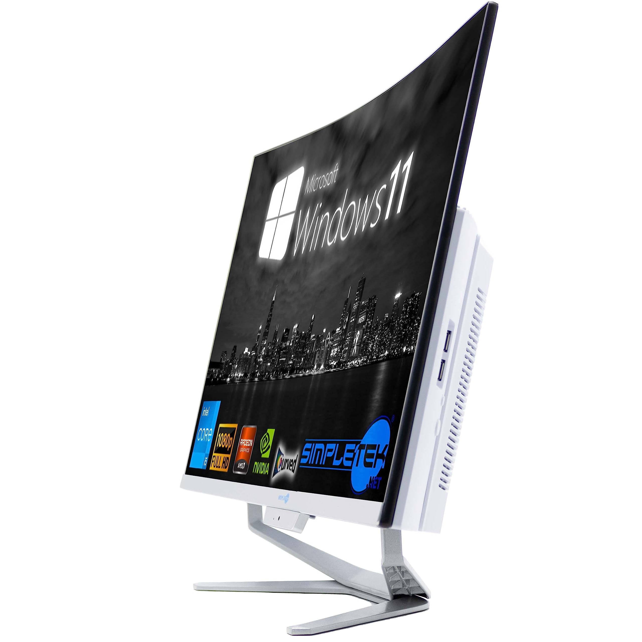 SIMPLETEK – Ordinateur tout-en-un 27" incurvé | Processeur Intel i5 10 Gen | Carte vidéo GT710 1 Go | Windows 11 | 16 Go RAM 480 Go SSD | Idéal pour les graphiques, les jeux, le travail