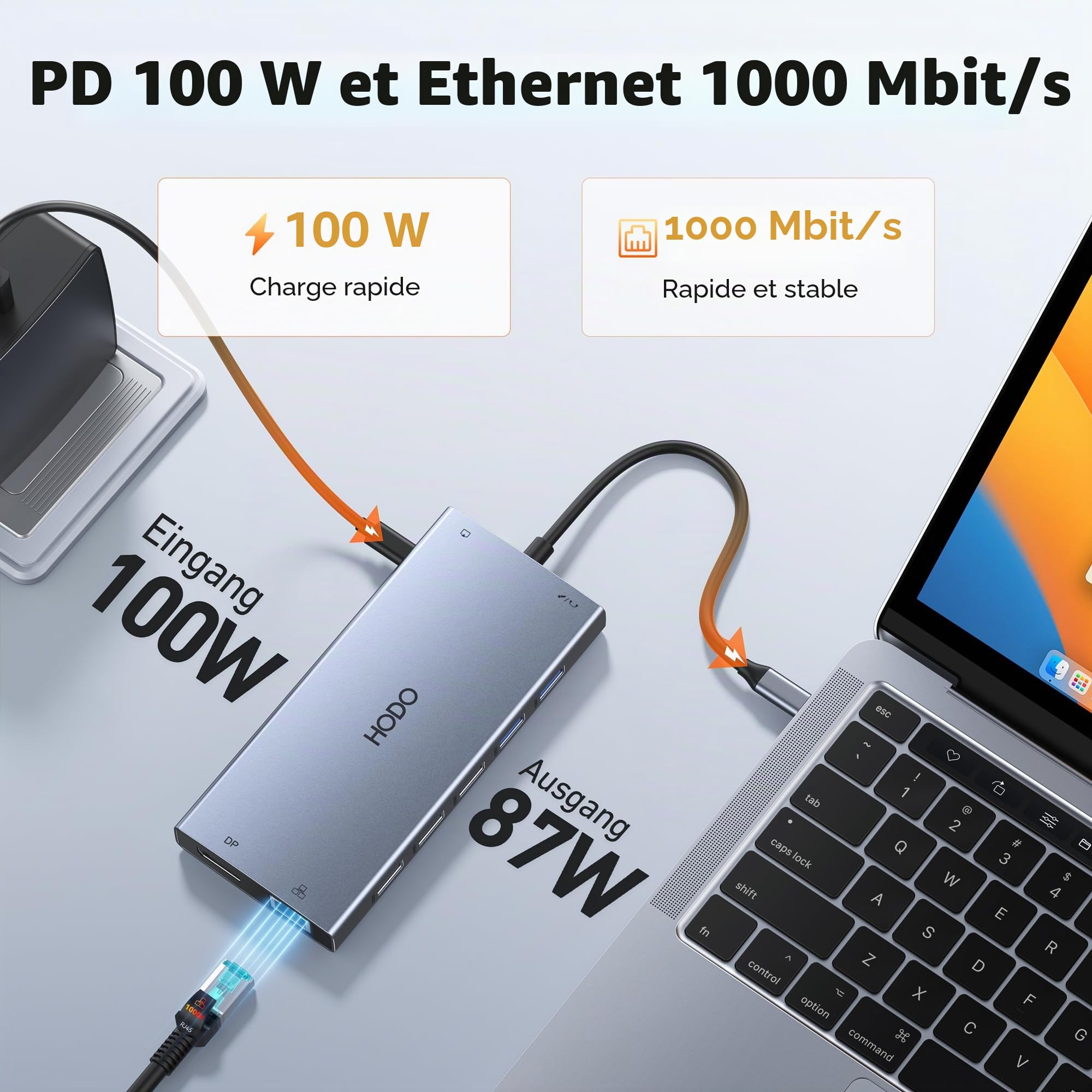 Station d'accueil pour ordinateur portable 2 moniteurs, station d'accueil 15 en 1 triple écran, adaptateur USB C Hub avec deux HDMI, 8K DisplayPort, Ethernet, PD, 5USB, USB C, SD TF, audio et bouton