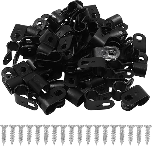 BokWin Paquete de 60 abrazaderas de cable tipo R de 38 pulgadas de nailon con clips de sujeción de cable de montaje de tornillo para gestión de