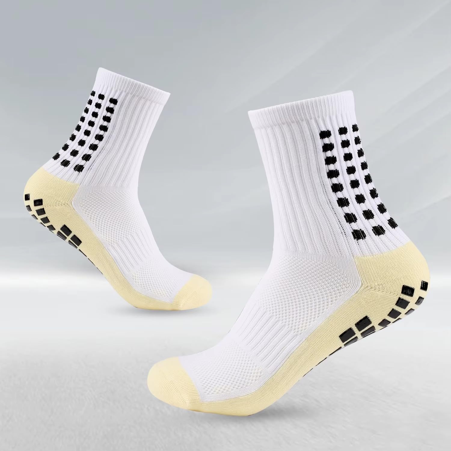 LOVELUX Hi-Tech Performance Athletic grip Socks for Men & Women | Crew Length, Anti-Slip Rubber Grip socks for footballers, Thick Cushion Sports Socks (IN, Alpha, Free Size, 2, WHITE)