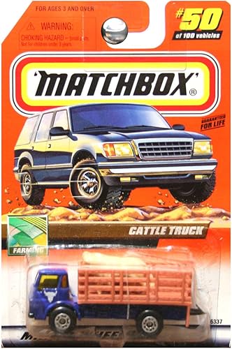 Matchbox 2000 Camión de ganado agrícola con juguete en cama en azul #50