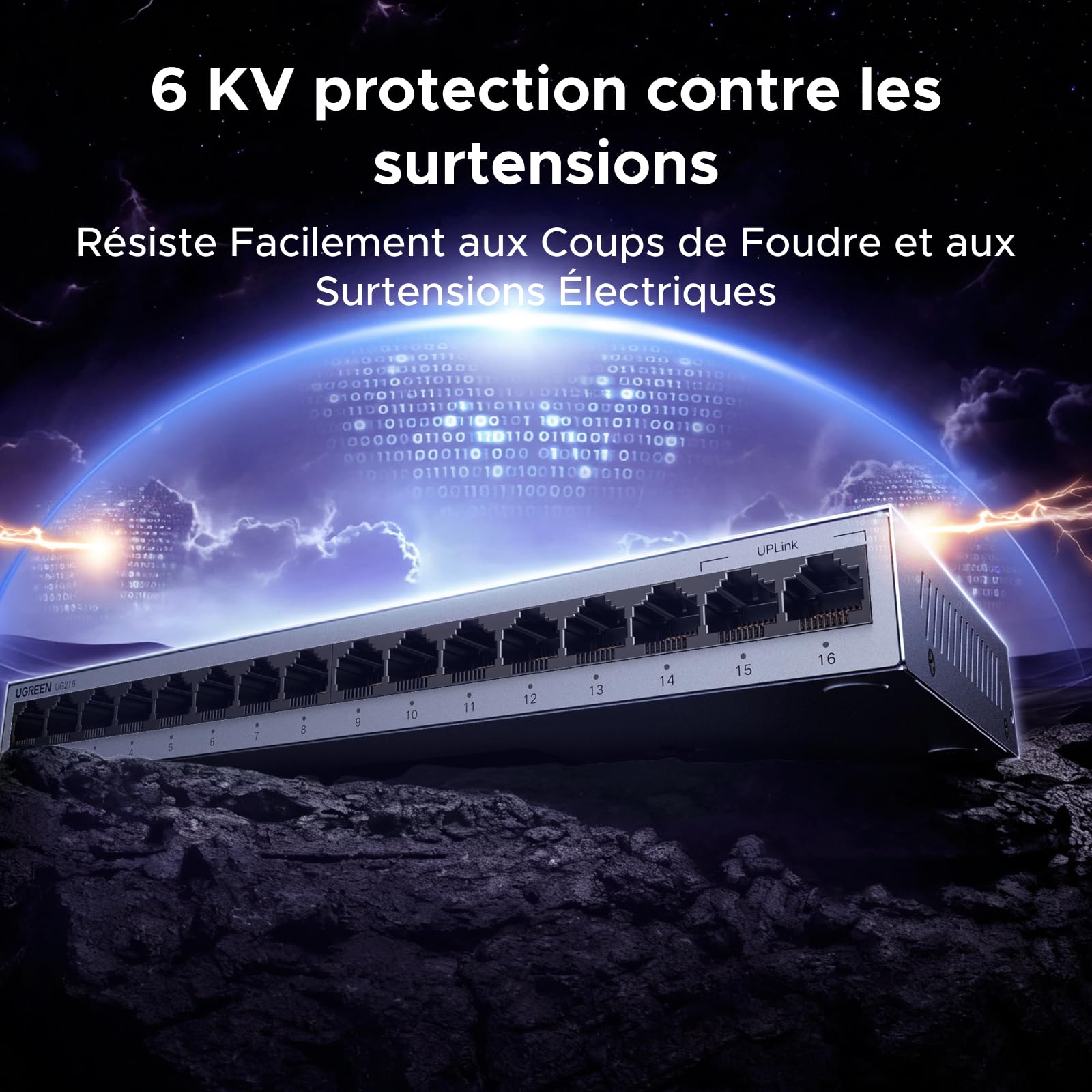 UGREEN Switch Ethernet Gigabit 16 Ports Hub Ethernet 10 100 1000Mbps Switch RJ45 Support VLAN Boitier Métal Idéal pour Bureau et Maison Compatible avec PC Imprimante Caméra Routeur