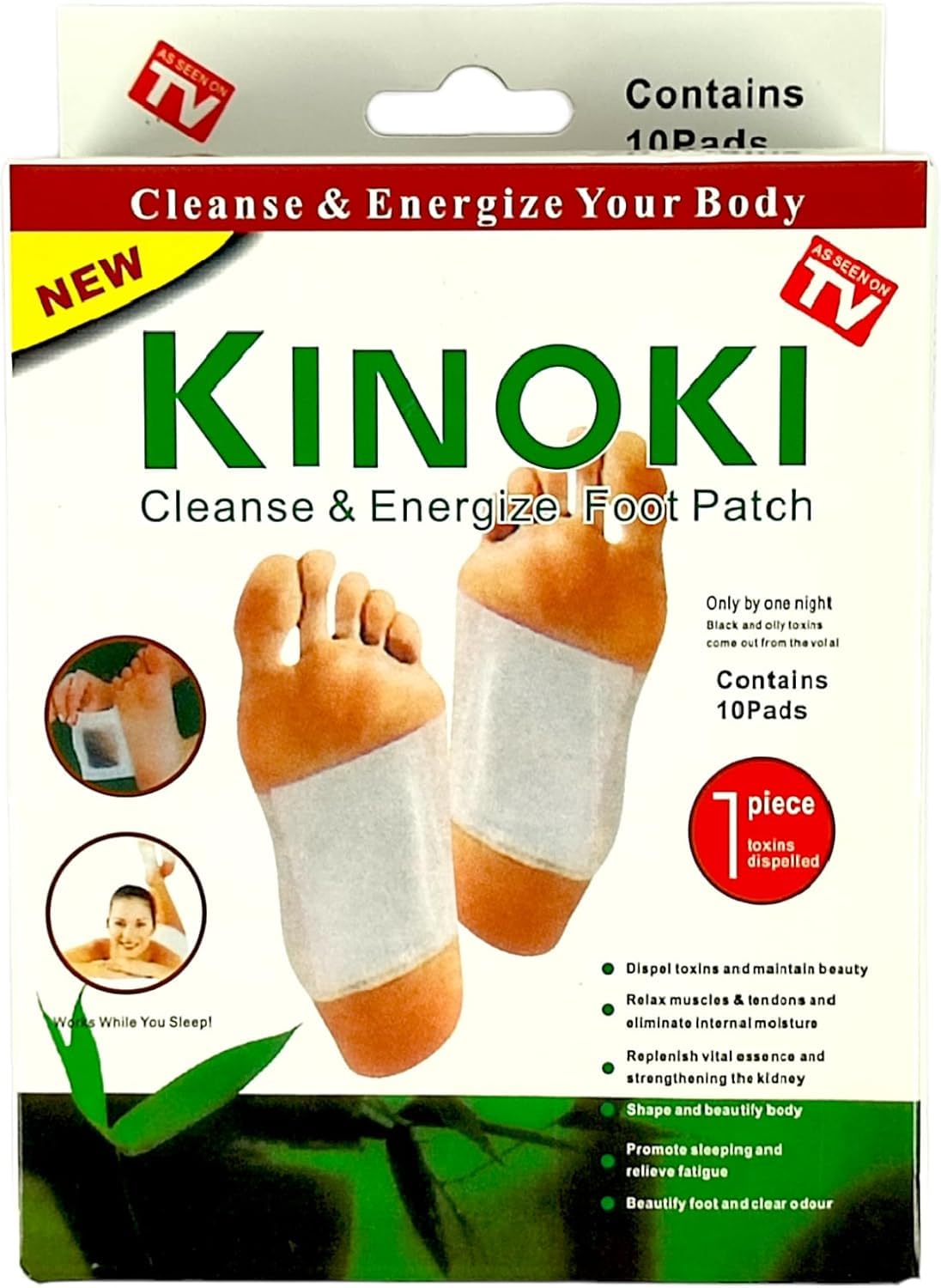 Kinoki Premium Natural Foot Patches - 10 Adhesive Pads for Foot Pain Relief & Odor Elimination
