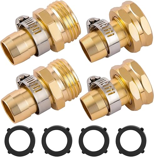 Juego de 2 conectores de reparación de manguera de jardín con abrazaderas, apto para accesorio de manguera de jardín de 34" o 58", púa de 58" x