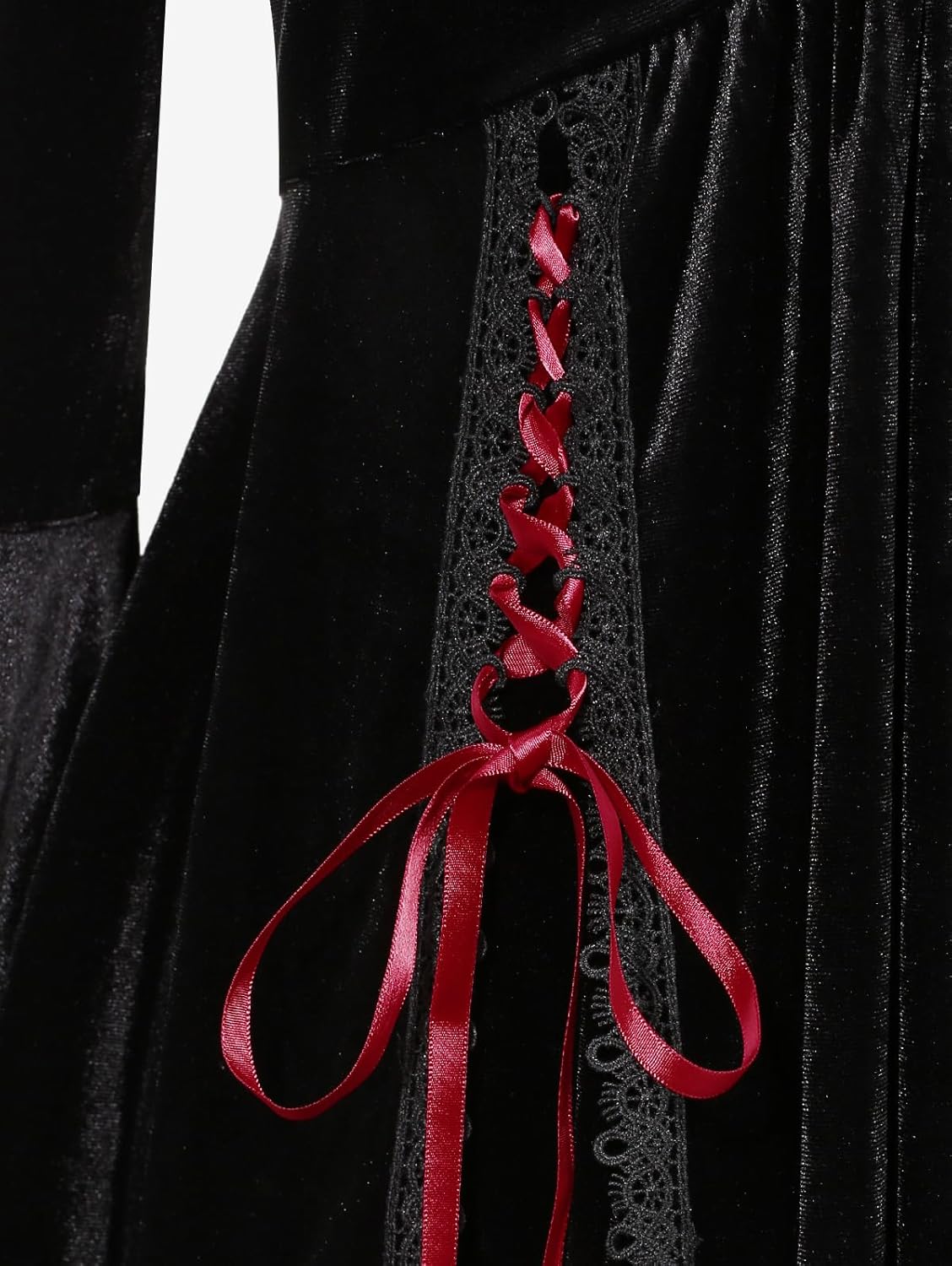 ROSE GAL Rosegal Women Plus Size Romantic Gothic Lace-up Lace Panel Ruched Bell Sleeves Velvet Tee - Image 6