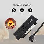 Desk Power Bar with USB Recessed Mounted Desktop Power Strip 2 Outlets 3 USB Ports (15W/3A) Flat Power Plug, Charge Station for Table Cabinet Sofa Counter. (Black)