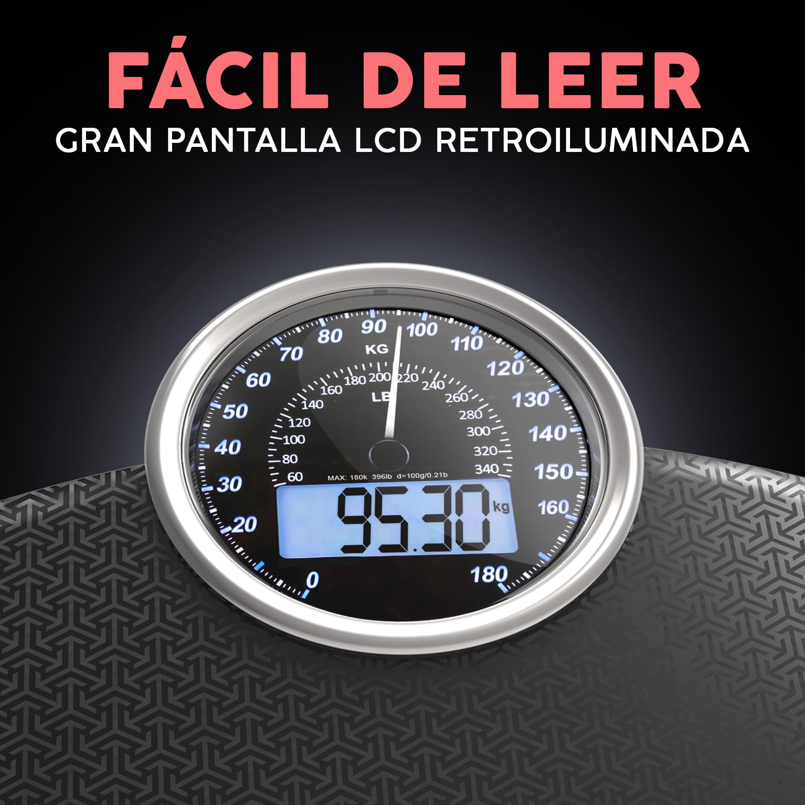 Hybrid Báscula de Baño - Analógica & Digital, Precisa hasta 180 kg | Vea su peso en el cuadrante analógico y LCD a la vez. Plataforma ancha, 3 pilas AAA incluidas, lista para usar.