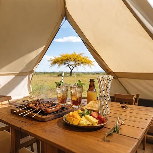 Miniatura 5 de 100 pajitas de papel mixtas para fiestas, a granel, lindo árbol de madera de grano de abedul negro, pajitas rústicas a granel, picnic, campamento,