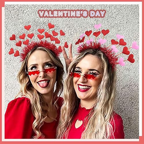 Miniatura 10 de Olbye Diadema para el día de San Valentín, diadema de corazón rojo, aro de amor rosa, lentejuelas con purpurina, corazones, cabeza, bopper,