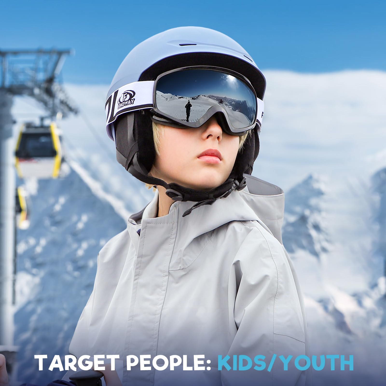 Findway Maschera da Sci Bambino 5~16 Anni Occhiali da Sci Maschera Sci Bambino Occhiali Sci OTG per Ragazzo Ragazza Anti UV Anti Nebbia Compatibile con Casco per Sci Snowboard Sport Invernali