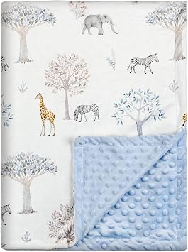 Soarwg Kids Baby Blanket Newborn Gifts, Soft Plush Blankets with Dotted Backing, Fleece Fabric Essentials for Unisex, Toddlers, Boys Girls 75x100cm Giraffe, Elephant, Zebra, Blue Giraffe SOD0018