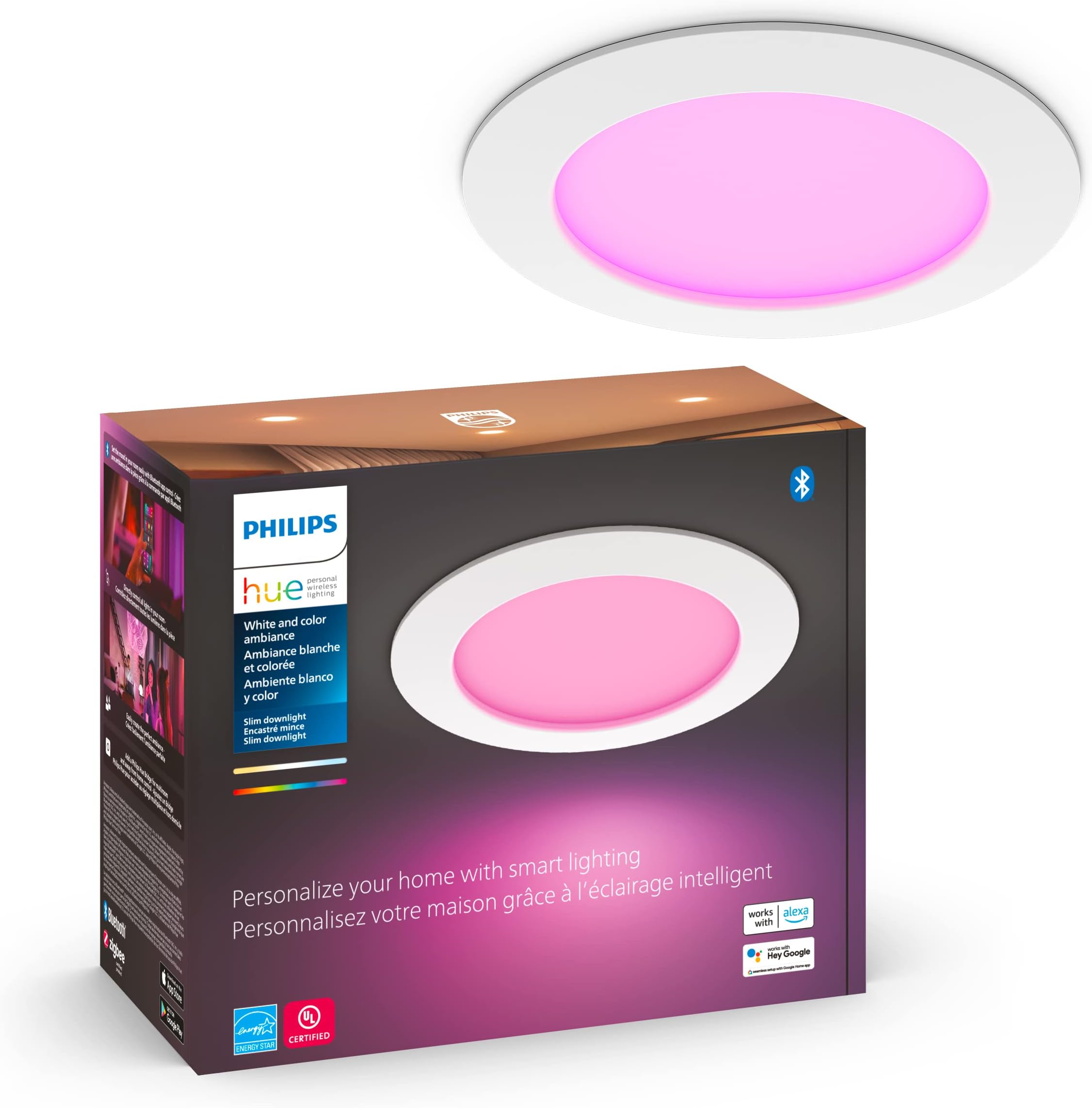 Smart Slim 6 Inch LED Downlight - White and Color Ambiance Color-Changing Light - 1 Pack - 1200LM - Indoor - Control with Hue App - Works with Alexa Google Assistant and Apple Homekit