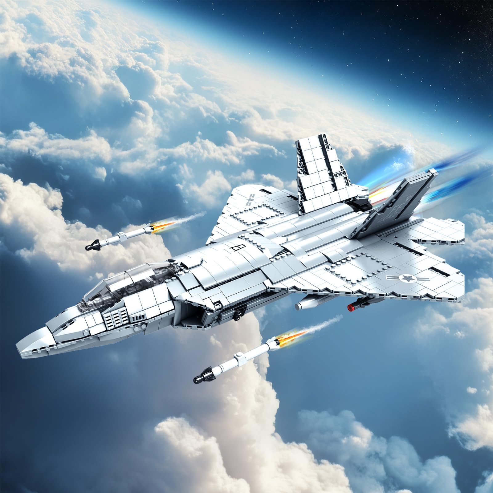 Brihappen F-22 Raptor Fighter Jet Building Block Set, Military Fighter Aircraft Army Construction Toy Model - Image 4