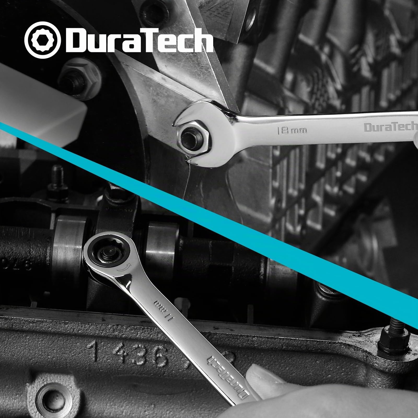 DURATECH Set di Chiavi a Cricchetto, Set di Chiavi Combinate a Testa Fissa, Metrica, 10 Pezzi, 8-19mm, in Acciaio Cr-V, Organizzato in Valigetta Per il Trasporto