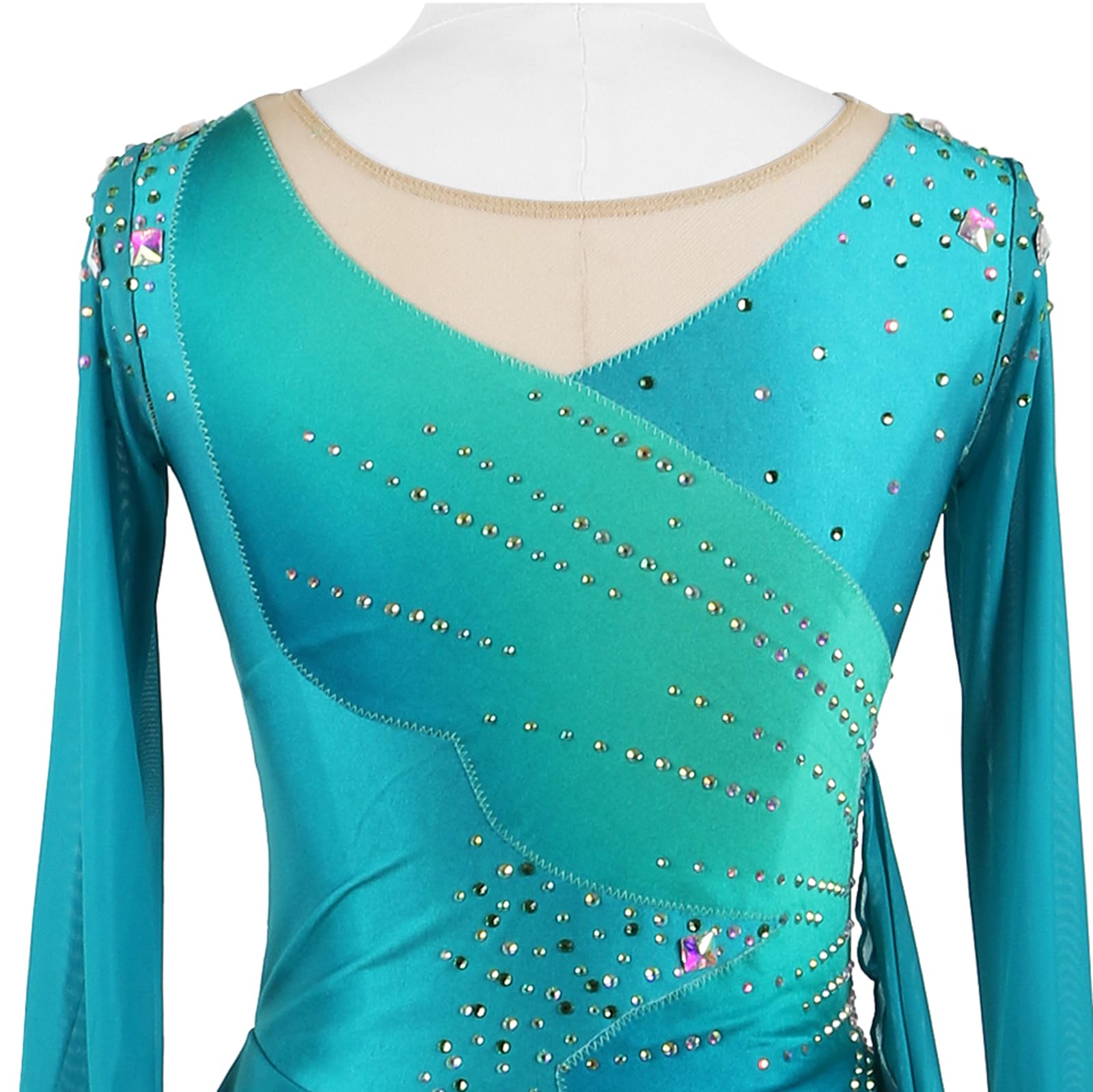 Vestido de Patinaje artístico, Traje de competición con Diamantes de imitación de Mariposa, Leotardo de Danza de Ballet lírico y Gimnasia, Vestido de Patinaje sobre Hielo (Verde S)